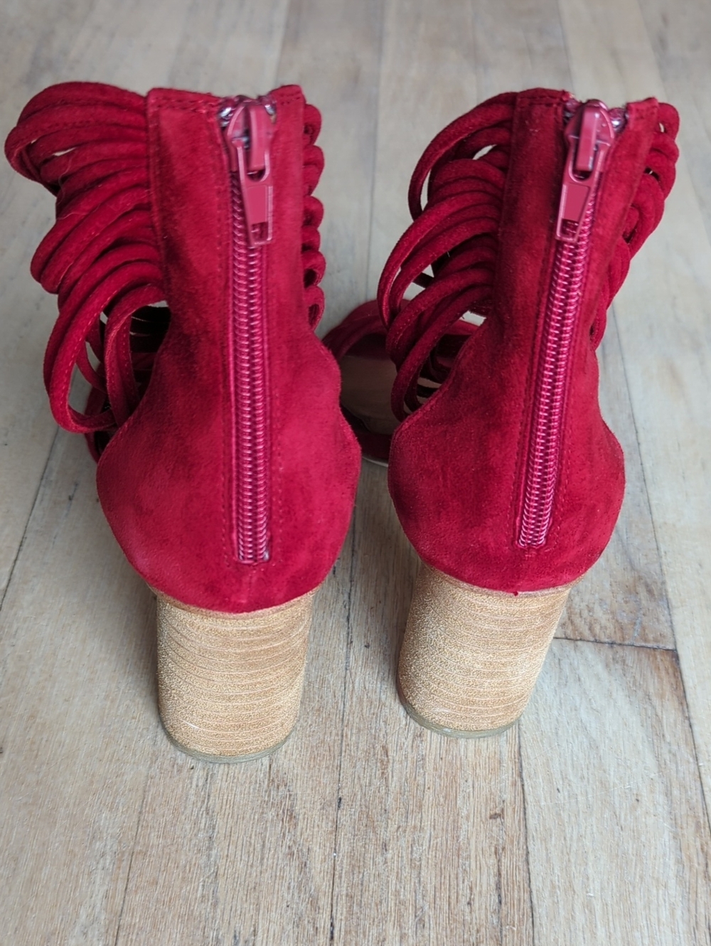 Jeffrey Campbell In Size 8 Strappy Leather Heels Cherry Red 🍒♥️ - Picture 3 of 5